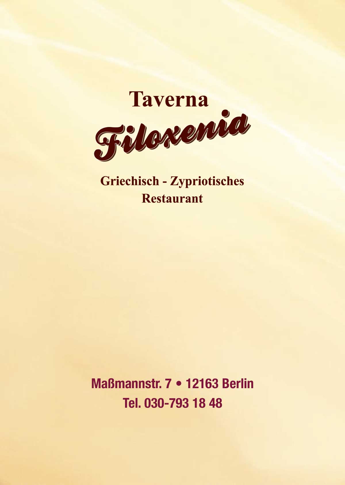 Taverna Filoxenia - Speisekarte 1